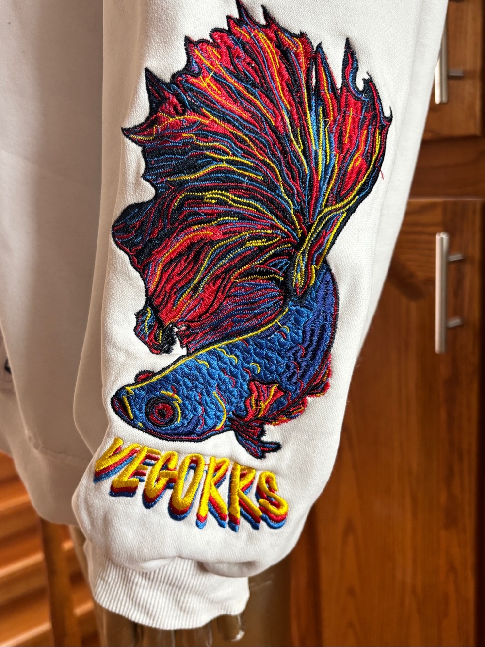 White Embroidered Graphic Hoodie - Same Fight Different Pursuit